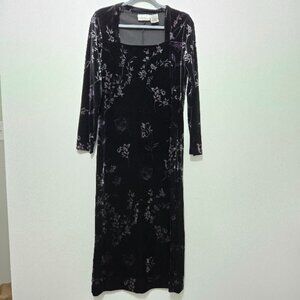 Vintage 90s Kathie Lee Velvet Black Y2K Whimsigoth Maxi Dress Sz M Fairy Grunge